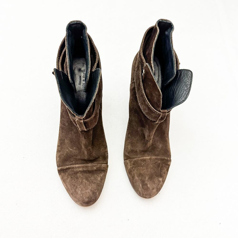 Rag & Bone Brown Suede Leather Bootie Cross Strapped Block Heel Size 40